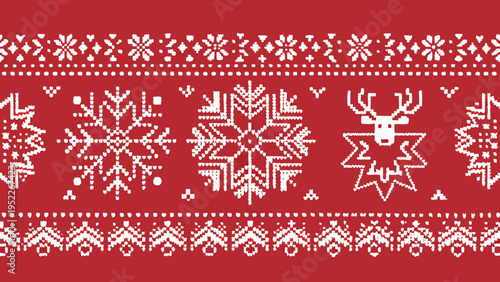 Festive white nordic pattern on a vibrant red background