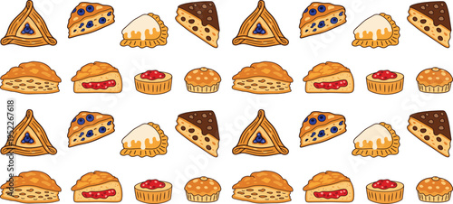 Assorted Delicious Pastries and Pies with Fruit Fillings, Perfect for Bakery Menus, Desserts, and Food Branding Designs