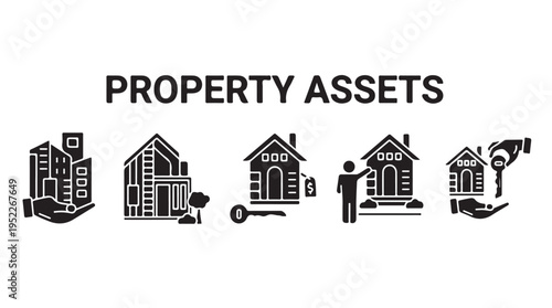 Property Assets Black Icons Real Estate Investment Security Management Vector