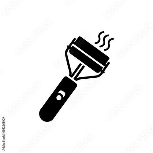 A simple black silhouette of a handheld lint remover tool with a rolling brush silhouette