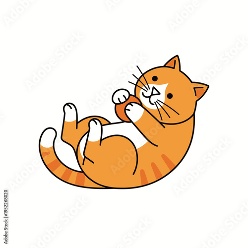 Cute Orange Tabby Cat Playing with Ball, Cartoon Style