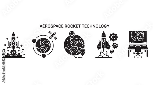 Aerospace Rocket Technology Icons Set for Space Exploration and Engineering