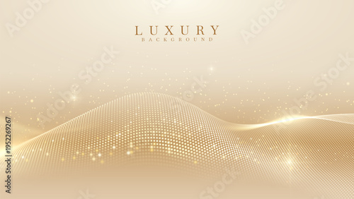 Abstract luxury gold background with glowing particle wave.