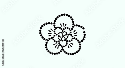Elegant abstract black and white floral design illustration with delicate circular patterns creating a unique flower