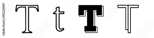 Letter T Outline and Solid Style Icons Collection