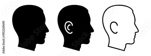 Head profile icons set. Human male silhouette for user, person, identity, and avatar concepts.
