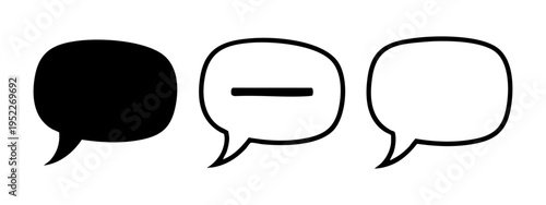 Speech bubble icons set with chat, message, and remove symbols, isolated on white background.