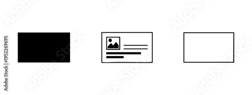 Profile card and ID document icon set with user details, isolated on white background.