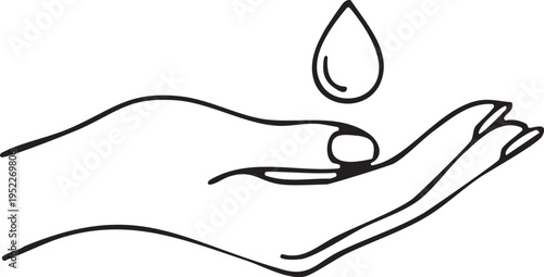 Minimalist Hand Catching a Water Drop Line Art Illustration
