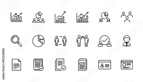 A collection of black and white business icons