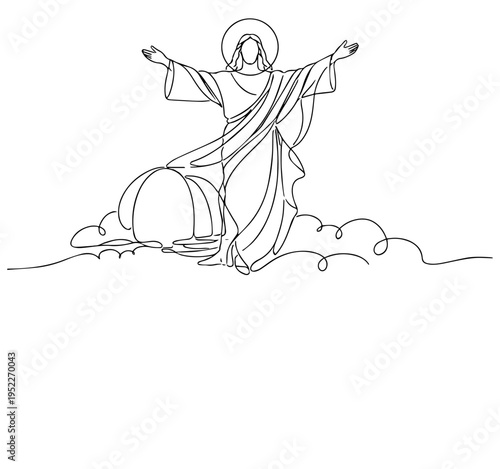 Continous line of Jesus ascended to heaven