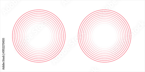 Pain red circles. Pain localization sign and pain pointings. Red rings. Sonar waves. Set of radar icons. Symbols for medical design. Vector illustration.