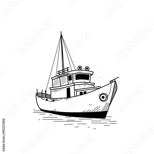 hand drawn police patrol boat line art vector illustration