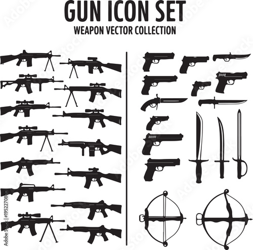 Gun icon set. Weapon vector collection,Pistol icon. gun logo. gun vector element.