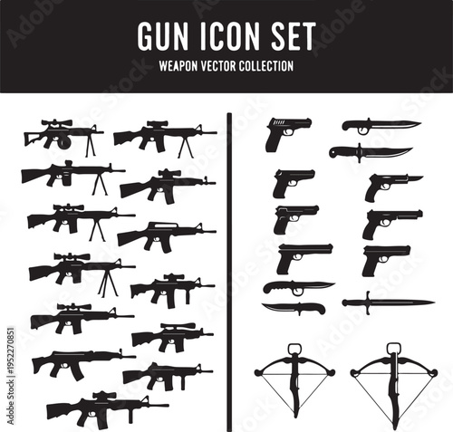 Gun icon set. Weapon vector collection,Pistol icon. gun logo. gun vector element.