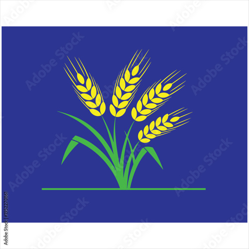 Golden wheat sheaf on deep blue background wheat stalks