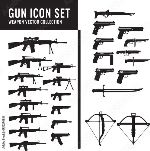 Gun icon set. Weapon vector collection,Pistol icon. gun logo. gun vector element.