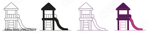 Playground icon set. Outdoor play structure with roof and double slides vector illustration. 