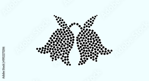 Minimalist flower illustration featuring two symmetrical bell-shaped blooms, artistically formed by an array of small black dots. A unique graphic design showcasing dotted floral elegance