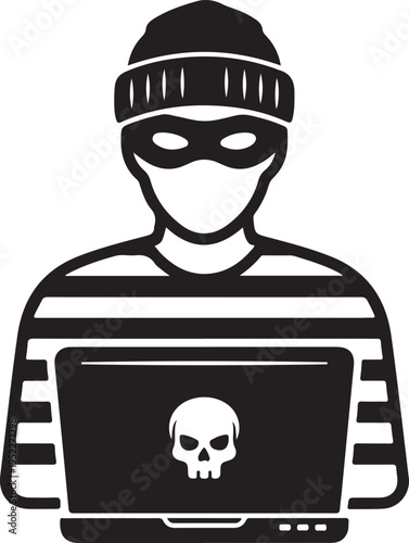 Hacker thief with laptop icon