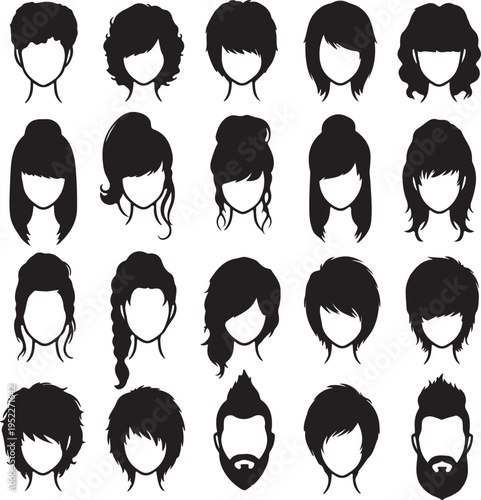 hair silhouettes, woman and man hairstyle