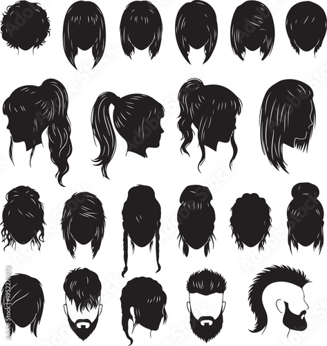 hair silhouettes, woman and man hairstyle