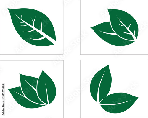 Set of green leaf ecology icon, leaf isolated on transparent background. Environment and Nature Symbol, Vector illustration.Elements design for natural, eco, bio, vegan labels. 