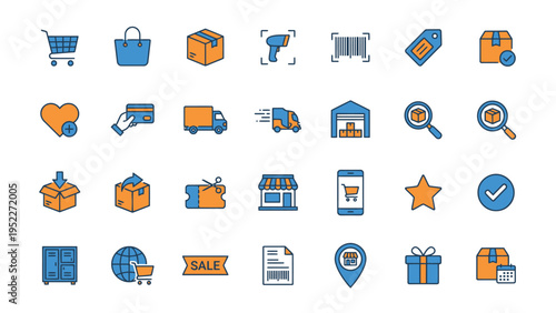 Flat vector icon set for e-commerce. Ideal for online shop, app, website designs.