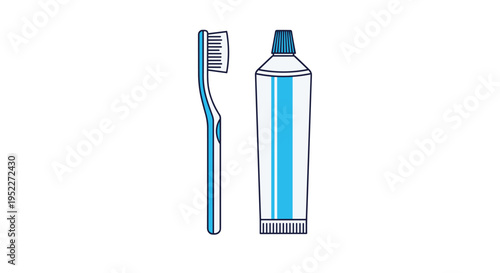 Vector illustration of a blue toothbrush and toothpaste tube on for oral care and hygiene, Generative AI.