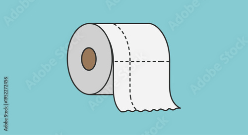 A roll of toilet paper on a teal background with a brown cardboard core and perforated sheets, Generative AI.