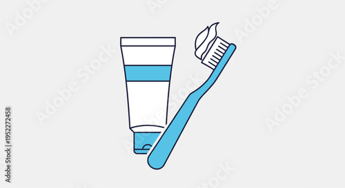 A blue toothbrush and toothpaste tube on a plain background for oral care and hygiene, Generative AI.