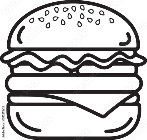 Hamburger icon. Fast food. Linear outline symbol. Black icon on