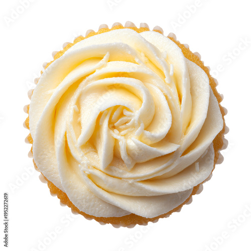 Foto Vanilla Cupcake Top View Isolated on White Background for Specialty Bakery