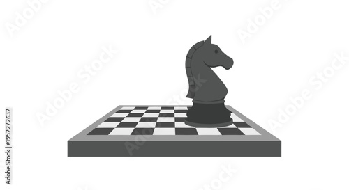A black chess knight piece on a chessboard with a, Generative AI.