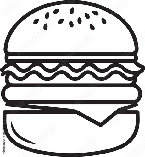 Hamburger icon. Fast food. Linear outline symbol. Black icon on