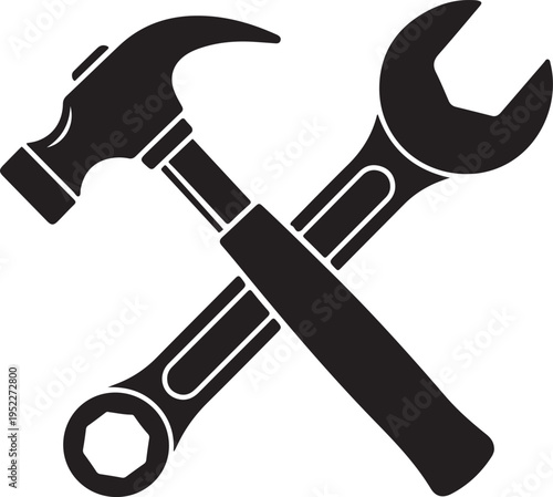 Hammer and wrench repair tools flat icon for apps