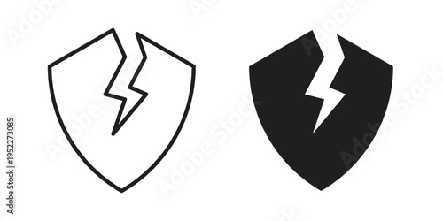 Broken shield icon with black color and editable vector