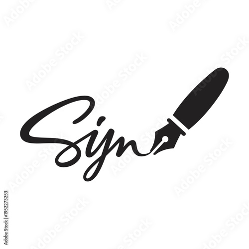 Signature icon with pen, signing or underwriting concept, vector symbol illustration.
