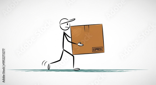 Stick figure delivery person carrying a package.