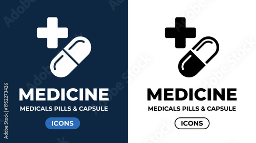 Medical cross with capsule icon, healthcare branding design, pharmaceutical identity symbol, modern medicine logo, professional pills and capsule representation.