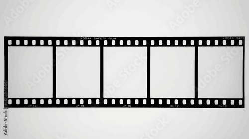 Blank 35mm film strip, vintage photography medium, analog camera negative frames, retro cinematic design, storytelling template for creative visual projects.