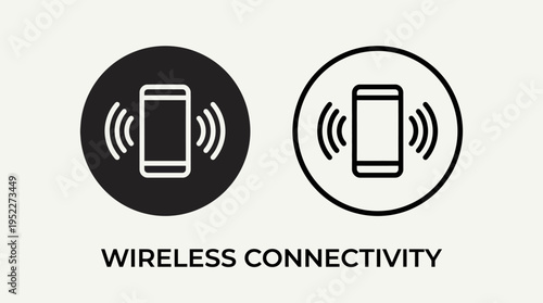 Wireless connectivity smartphone icon design, mobile communication symbol, signal waves graphic, modern technology logo, digital network and data exchange representation.