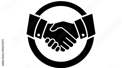 Handshake logo design, professional partnership symbol, business cooperation icon, trust agreement emblem, corporate collaboration branding, unity and teamwork representation.