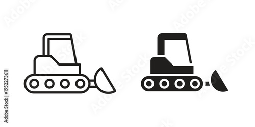 Bulldozer icon with black color and editable vector
