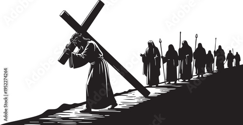 Jesus Carrying Cross Silhouette Illustration Vector