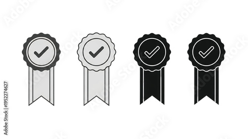 Black and white of four smiling cartoon faces with check marks