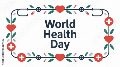 World health day medical symbol with hearts and leaves on white background for health awareness campaigns