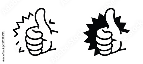 Thumbs Up funny cartoon style, hand drawn gesture, social media like symbol, success concept, positive approval, and “well done” idea vector illustration.