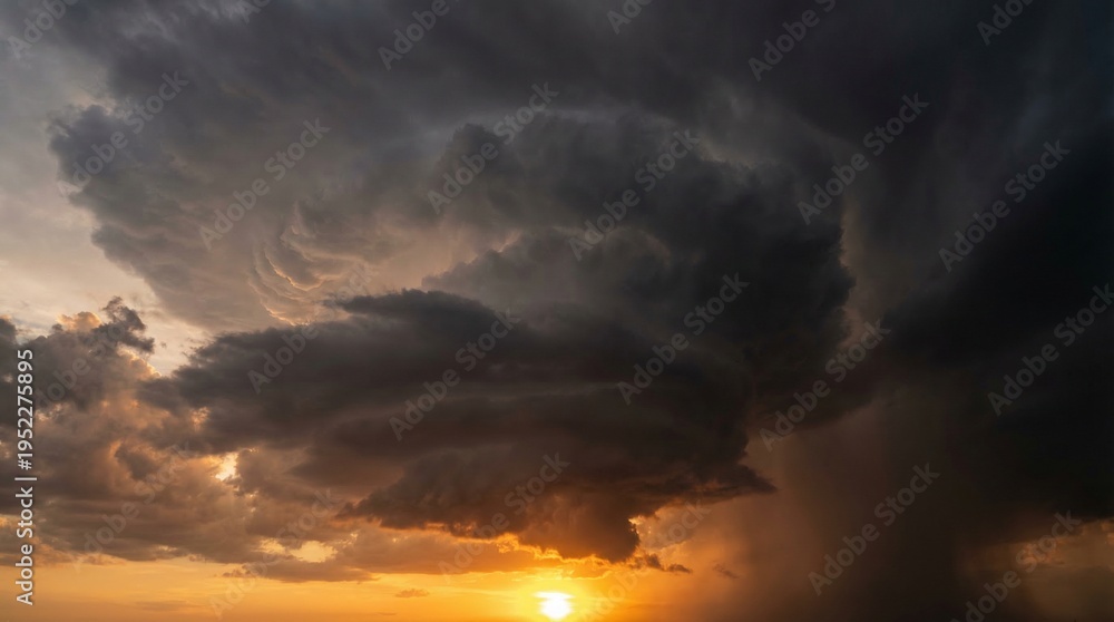 Obraz premium Massive Rotating Supercell Thunderstorm: Ominous Weather and Cinematic Cloud Structure