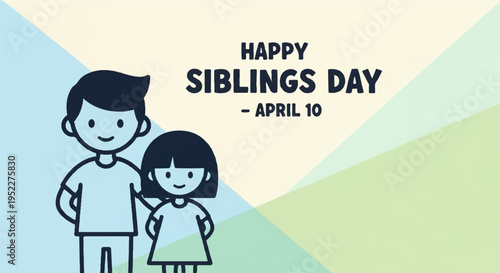 Sibling love cartoon illustration with happy siblings day text on colorful background